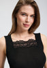 Close-up view of a women model wearing HA phantom wool Tank Top