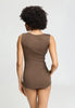 Back view of a women model wearing HA natural teak wool Tank Top