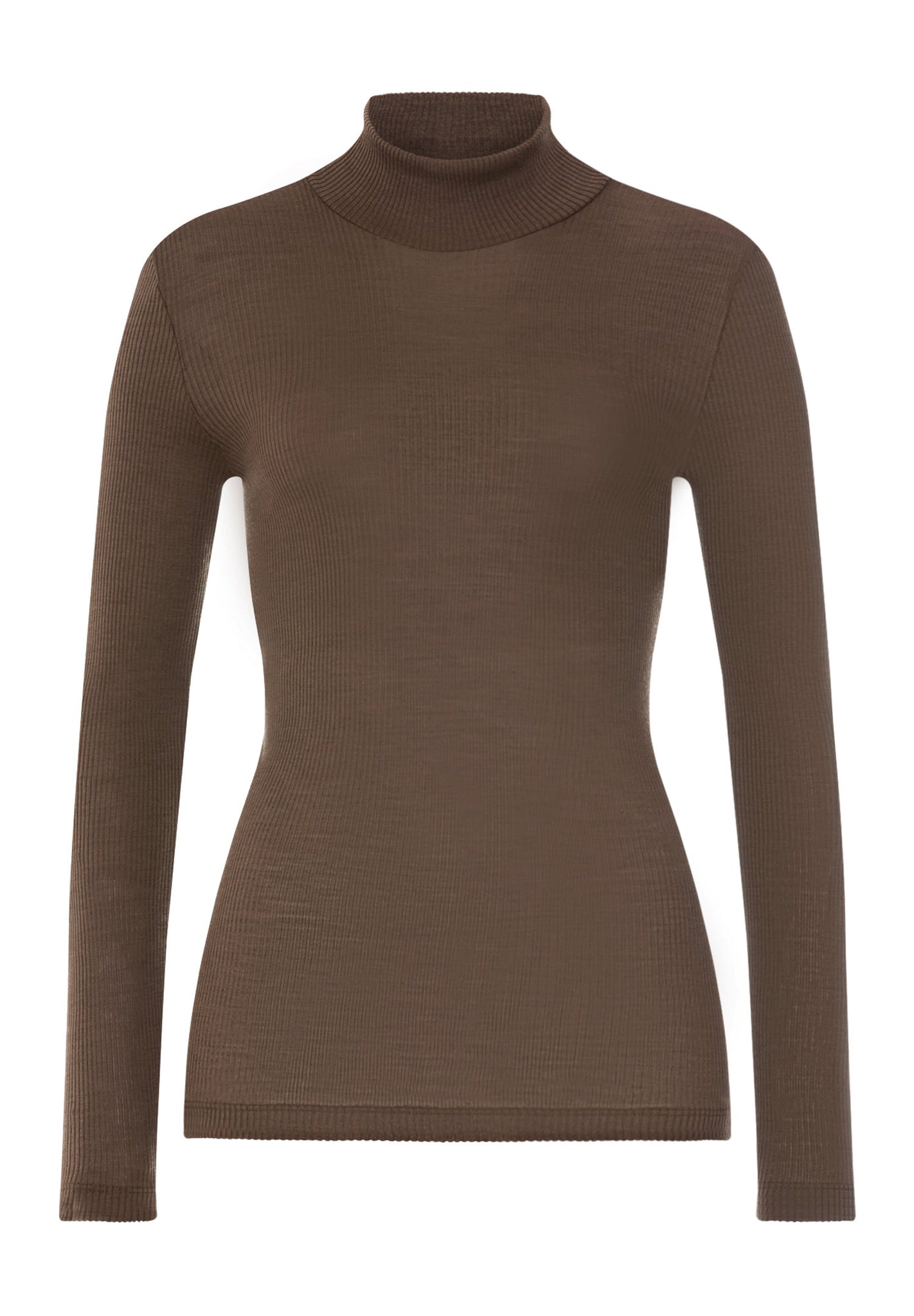 Front cutout view of HA natural teak wool Turtle-Neck Shirt