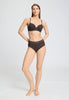 Full-body view of a women model wearing HA dark mocha cotton Maxi Briefs