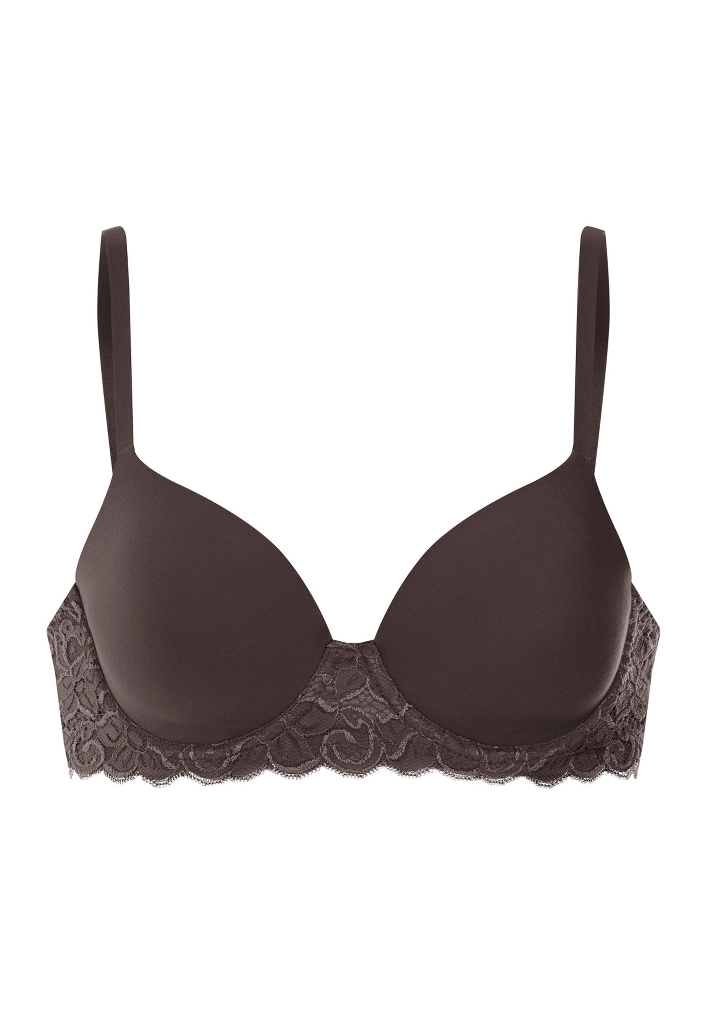 Front cutout view of HA dark mocha microfibre Padded Bra