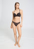 Full-body view of a women model wearing HA dark mocha microfibre Padded Bra