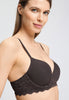 Close-up view of a women model wearing HA dark mocha microfibre Padded Bra