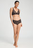 Full-body view of a women model wearing HA dark mocha microfibre Panty