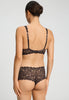 Back view of a women model wearing HA dark mocha microfibre Soft Cup Bra