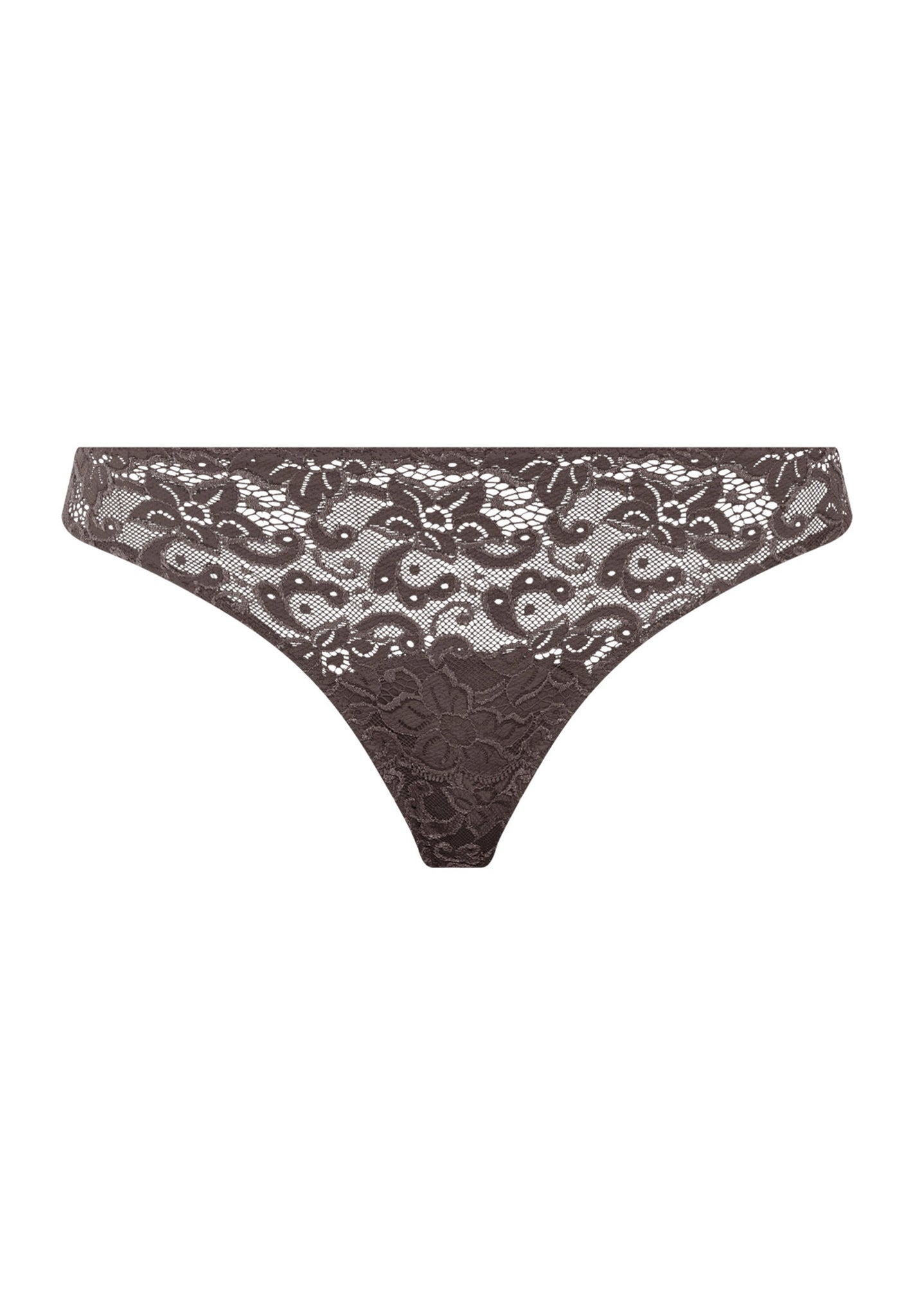 Front cutout view of HA dark mocha microfibre Thong