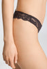 Close-up view of a women model wearing HA dark mocha microfibre Thong