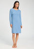 Front view of a women model wearing HA bluebird melange modal/viscose/tencel L/SLV Nightdress 100cm