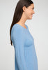 Close-up view of a women model wearing HA bluebird melange modal/viscose/tencel L/SLV Nightdress 100cm