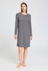 Front view of a women model wearing HA stone melange modal/viscose/tencel L/SLV Nightdress 100cm
