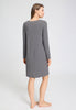 Back view of a women model wearing HA stone melange modal/viscose/tencel L/SLV Nightdress 100cm