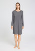 Full-body view of a women model wearing HA stone melange modal/viscose/tencel L/SLV Nightdress 100cm