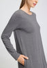 Close-up view of a women model wearing HA stone melange modal/viscose/tencel L/SLV Nightdress 100cm