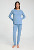 Front view of a women model wearing HA bluebird melange modal/viscose/tencel L/SLV Pajama