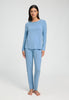 Full-body view of a women model wearing HA bluebird melange modal/viscose/tencel L/SLV Pajama
