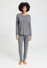 Front view of a women model wearing HA stone melange modal/viscose/tencel L/SLV Pajama