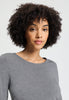 Close-up view of a women model wearing HA stone melange modal/viscose/tencel L/SLV Pajama