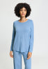 Front view of a women model wearing HA bluebird melange modal/viscose/tencel L/SLV Shirt