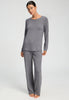 Full-body view of a women model wearing HA stone melange modal/viscose/tencel L/SLV Shirt