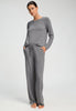 Full-body view of a women model wearing HA stone melange modal/viscose/tencel Long Pants