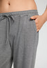 Close-up view of a women model wearing HA stone melange modal/viscose/tencel Long Pants