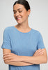 Close-up view of a women model wearing HA bluebird melange modal/viscose/tencel S/SLV Nightdress 90cm