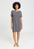 Front view of a women model wearing HA stone melange modal/viscose/tencel S/SLV Nightdress 90cm