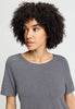 Close-up view of a women model wearing HA stone melange modal/viscose/tencel S/SLV Nightdress 90cm