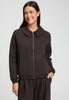 Front view of a women model wearing HA dark mocha cotton Cardigan