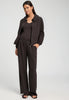 Full-body view of a women model wearing HA dark mocha cotton Cardigan