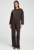 Full-body view of a women model wearing HA dark mocha cotton Sweatshirt
