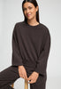 Close-up view of a women model wearing HA dark mocha cotton Sweatshirt
