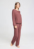 Full-body view of a women model wearing HA apple butter modal/viscose/tencel L/SLV Shirt