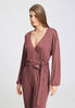 Front view of a women model wearing HA apple butter modal/viscose/tencel L/SLV Shirt