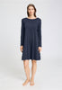 Front view of a women model wearing HA deep navy cotton L/SLV Nightdress 100cm
