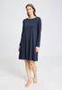 Full-body view of a women model wearing HA deep navy cotton L/SLV Nightdress 100cm