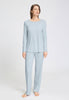 Front view of a women model wearing HA pastel sky cotton L/SLV Pajama