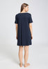 Back view of a women model wearing HA deep navy cotton S/SLV Nightdress 95cm