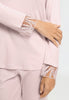 Close-up view of a women model wearing HA rose bath cotton L/SLV Pajama