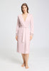 Front view of a women model wearing HA rose bath cotton Robe 115cm