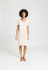 Full-body view of a women model wearing HA off white cotton S/SLV Nightdress 100cm
