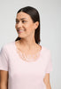 Close-up view of a women model wearing HA rose bath cotton S/SLV Nightdress 100cm
