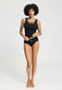 Full-body view of a women model wearing HA black cotton Maxi Briefs