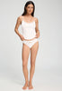 Full-body view of a women model wearing HA off white cotton Midi Briefs