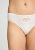 Close-up view of a women model wearing HA off white cotton Midi Briefs