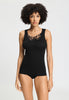 Front view of a women model wearing HA black cotton Tank Top