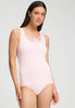 Front view of a women model wearing HA rose bath cotton Tank Top