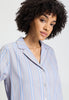 Close-up view of a women model wearing HA lilian stripes modal/viscose/tencel L/SLV Bigshirt