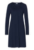 Front cutout view of HA deep navy modal/viscose/tencel L/SLV Nightdress 95cm