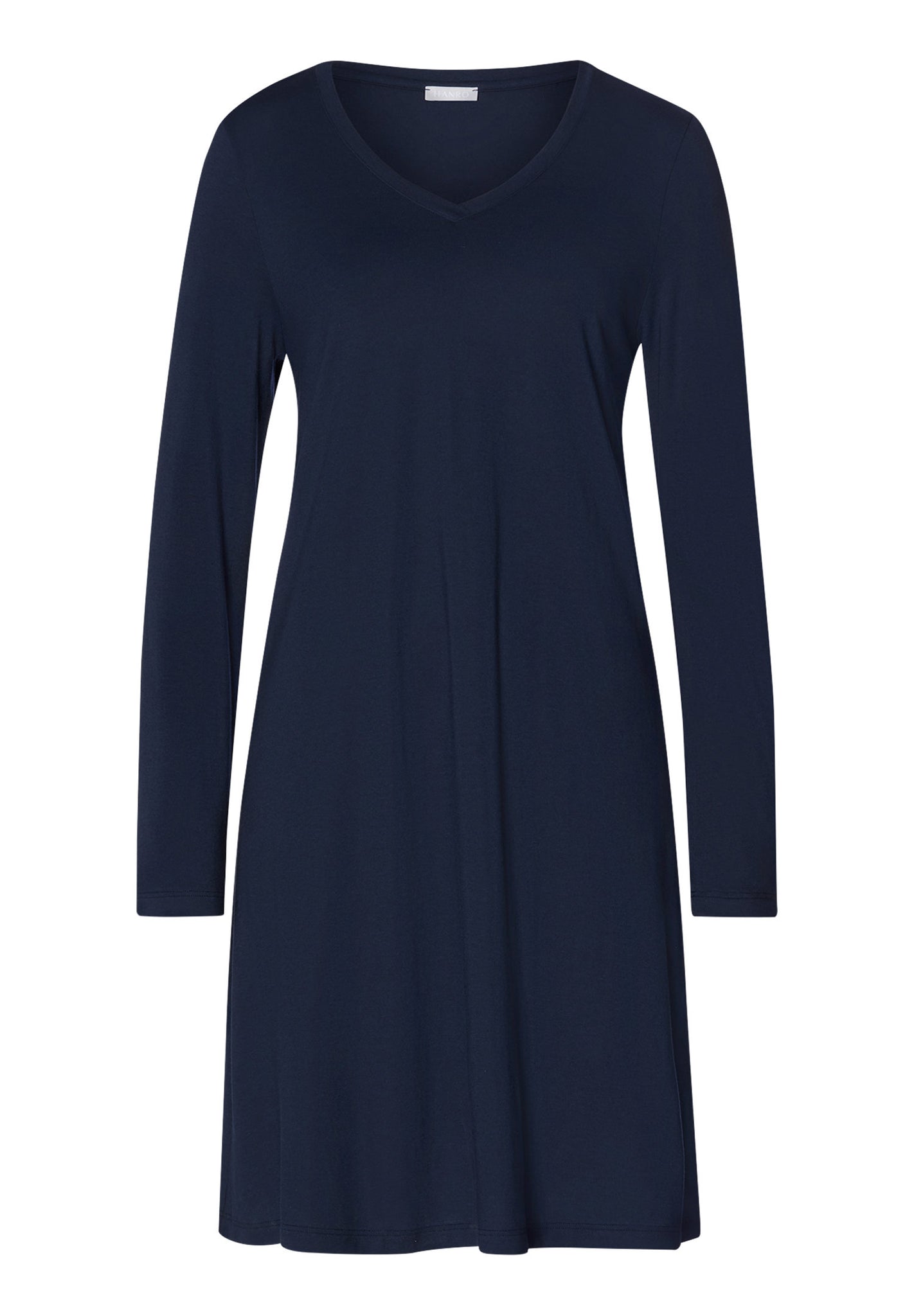 Front cutout view of HA deep navy modal/viscose/tencel L/SLV Nightdress 95cm